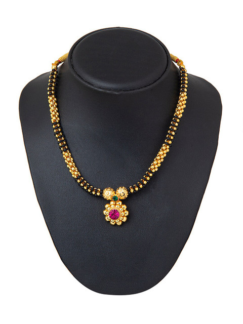 Shining Jewel - By Shivansh Gold-Plated & Black Beaded Mangalsutra