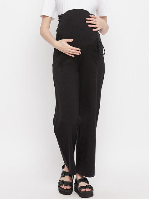 Hypernation Women Black High-Rise Maternity Trousers