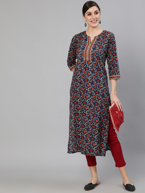 Nayo Women Blue7 Red Ethnic Motifs Printed Straight Kurta - Image 5