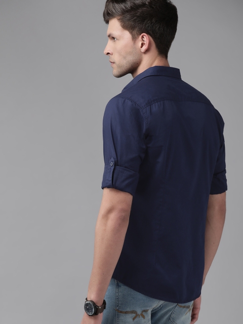 Roadster Men Navy Blue Pure Cotton Solid Casual Shirt - Image 5
