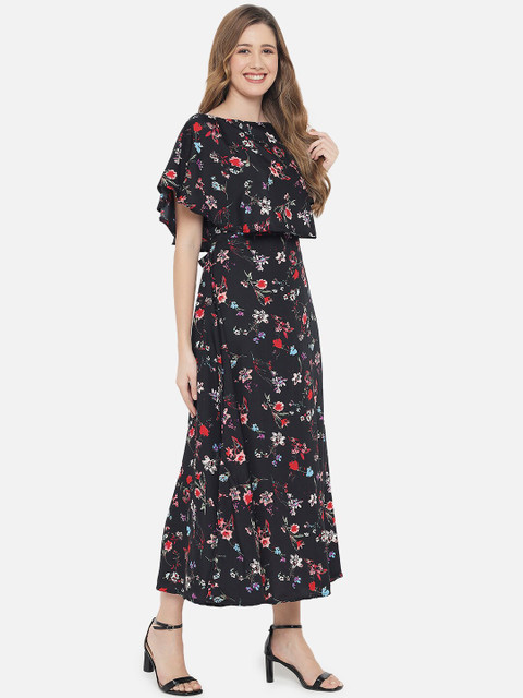 Indietoga Women Black Floral Cape Maxi Dress - Image 3