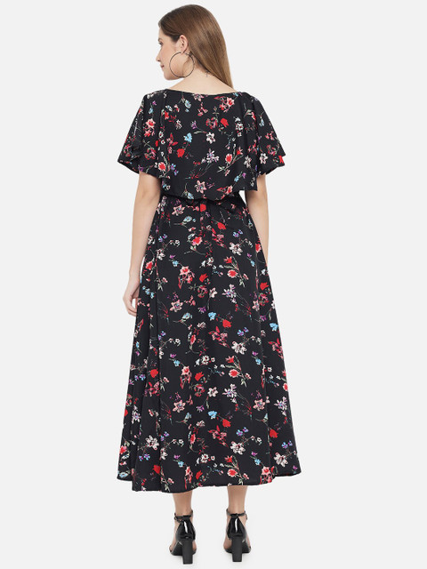 Indietoga Women Black Floral Cape Maxi Dress - Image 5