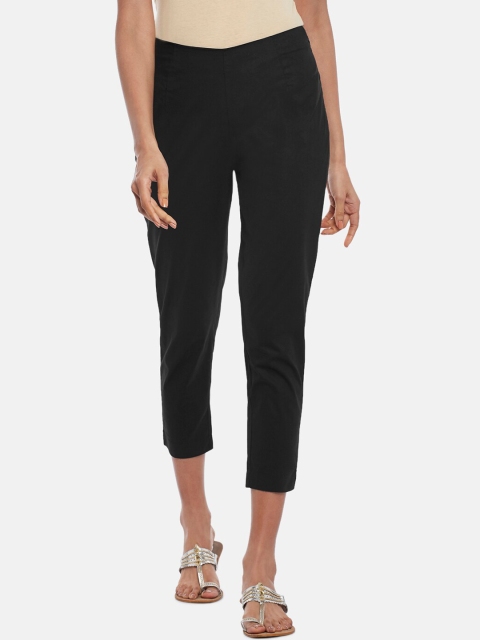 RANGMANCH BY PANTALOONS Women Black Cropped Regular Fit Trousers