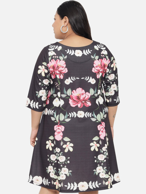 Amydus Women Black Floral Printed Plus Size Dress - Image 5