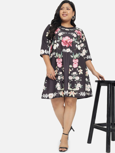 Amydus Women Black Floral Printed Plus Size Dress - Image 6