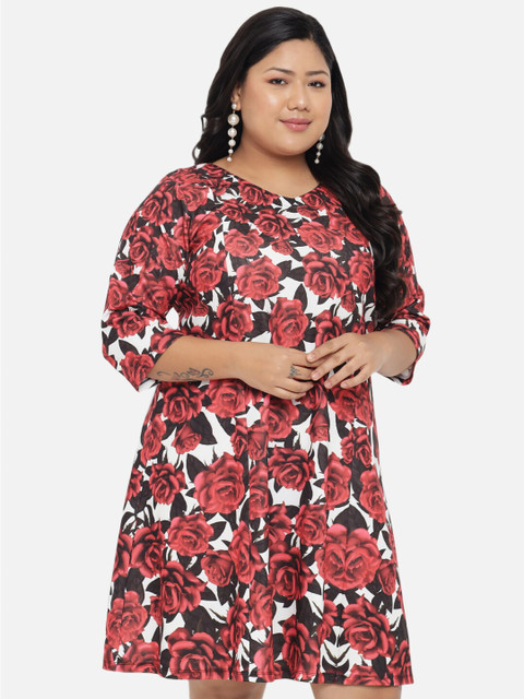 Amydus Women Plus Size Red Floral A-Line Dress - Image 3