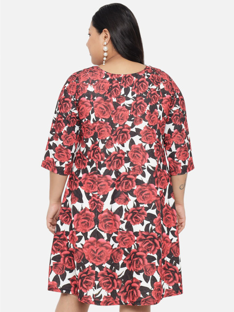 Amydus Women Plus Size Red Floral A-Line Dress - Image 5