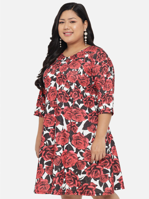 Amydus Women Plus Size Red Floral A-Line Dress - Image 4