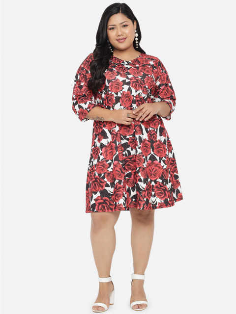 Amydus Women Plus Size Red Floral A-Line Dress - Image 6