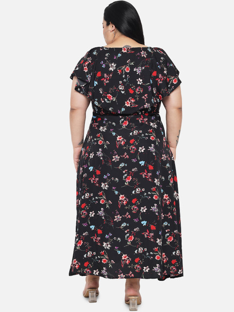 Indietoga Women Plus Size Black Floral Layered Crepe Maxi Dress - Image 5