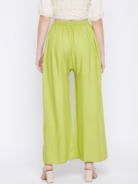 Clora Creation Women Pack Of 2 Yellow & Green Flared Knitted Ethnic Palazzos - Image 4