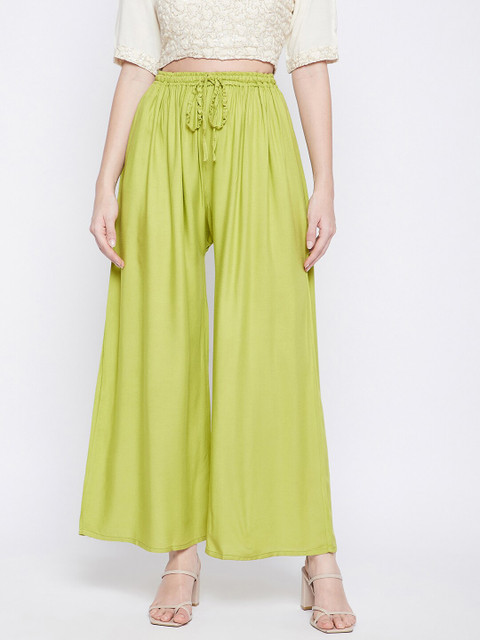 Clora Creation Women Pack Of 2 Yellow & Green Flared Knitted Ethnic Palazzos - Image 2