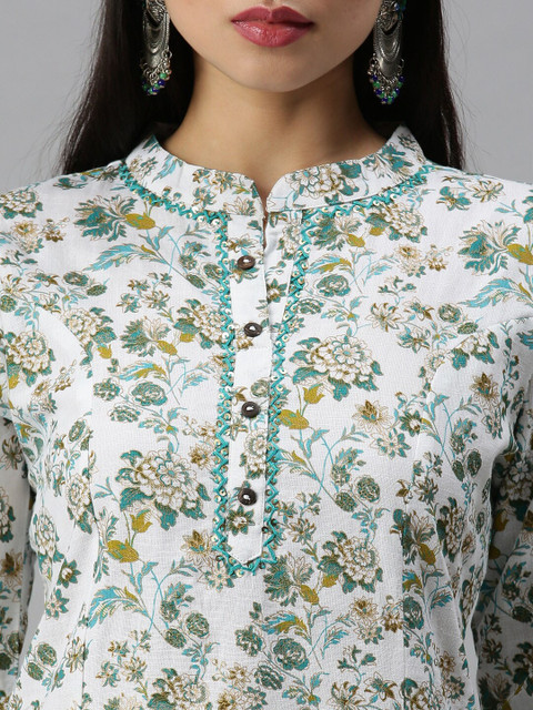 SHOWOFFFF Women White Floral Printed Kurta with Trousers & With Dupatta - Image 7