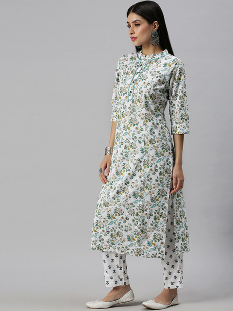 SHOWOFFFF Women White Floral Printed Kurta with Trousers & With Dupatta - Image 5