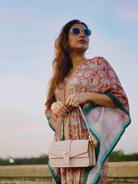 Shae by SASSAFRAS Orange & Green Paisley Crepe Ethnic Kaftan Midi Dress