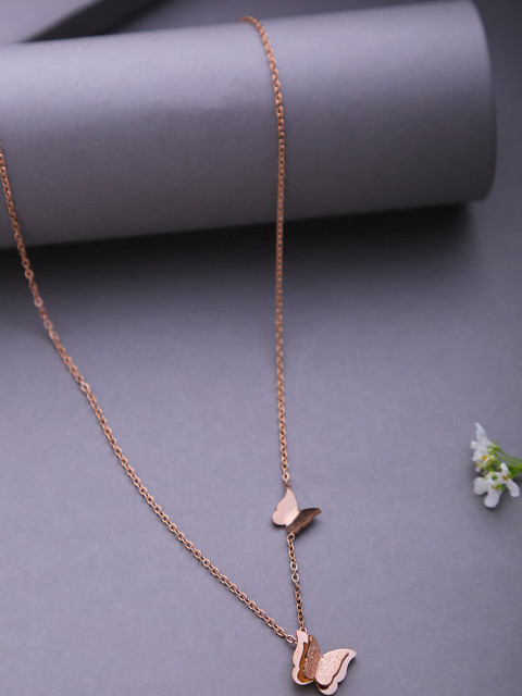 SOHI Rose Gold-Plated Butterfly Shaped Pendant With Chain