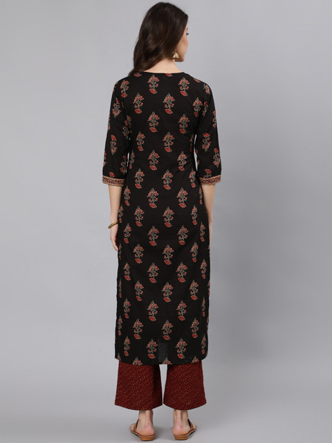 Nayo Women Black Ethnic Motifs Printed Straight Kurta - Image 5
