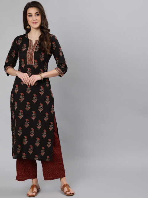 Nayo Women Black Ethnic Motifs Printed Straight Kurta