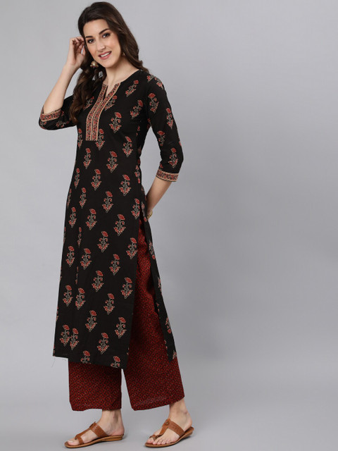 Nayo Women Black Ethnic Motifs Printed Straight Kurta - Image 4