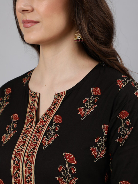 Nayo Women Black Ethnic Motifs Printed Straight Kurta - Image 2
