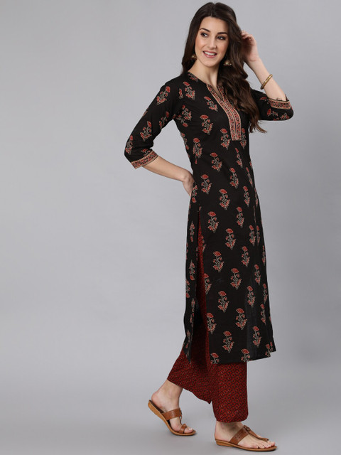 Nayo Women Black Ethnic Motifs Printed Straight Kurta - Image 3