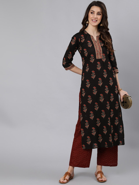 Nayo Women Black Ethnic Motifs Printed Straight Kurta - Image 6