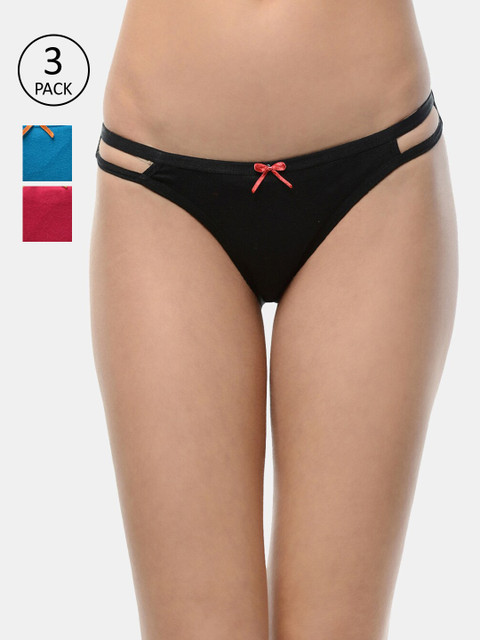 Leading Lady Women Pack Of 3 Multicolor Solid Bikini Briefs
