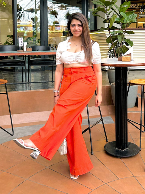 SASSAFRAS Women Red High-Rise Wide Leg Trousers