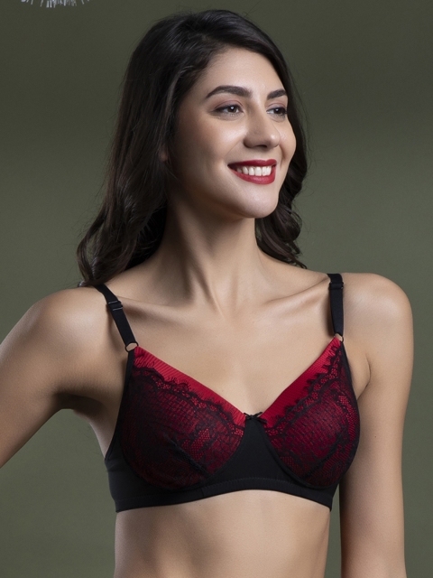 Clovia Black & Red Floral Bra Lightly Padded - Image 3