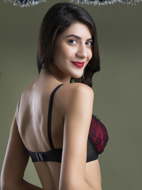 Clovia Black & Red Floral Bra Lightly Padded - Image 4