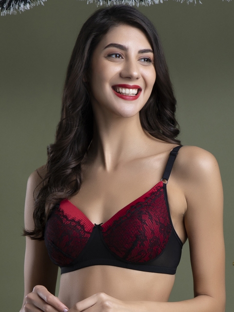 Clovia Black & Red Floral Bra Lightly Padded - Image 2