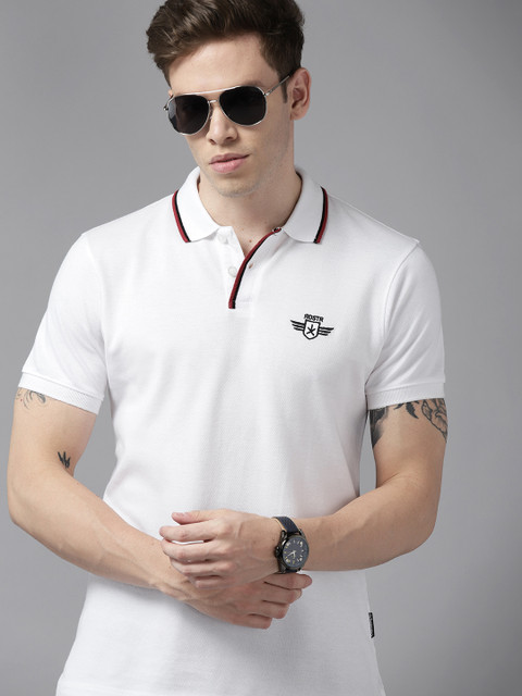 Roadster Men White Polo Collar Pure Cotton T-shirt