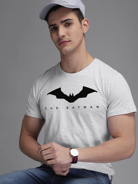 Free Authority Men Grey Batman Printed Regular Fit T-shirt