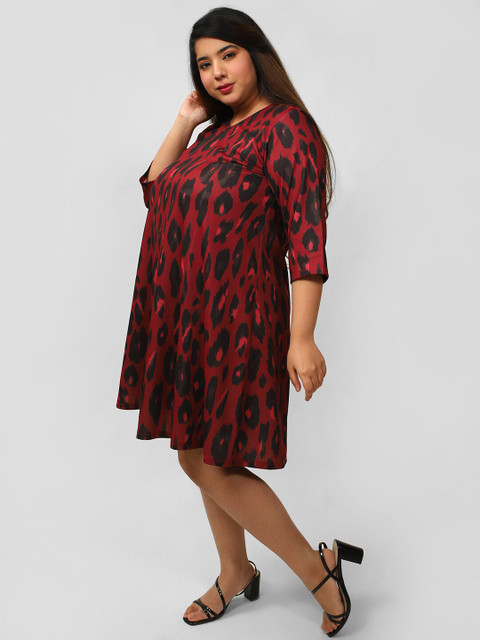Amydus Plus Size Maroon & Black A-Line Dress - Image 4