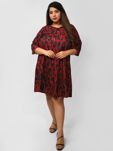 Amydus Plus Size Maroon & Black A-Line Dress