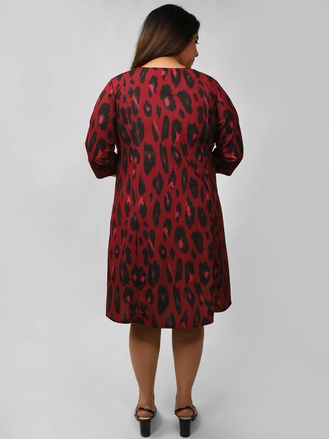 Amydus Plus Size Maroon & Black A-Line Dress - Image 5