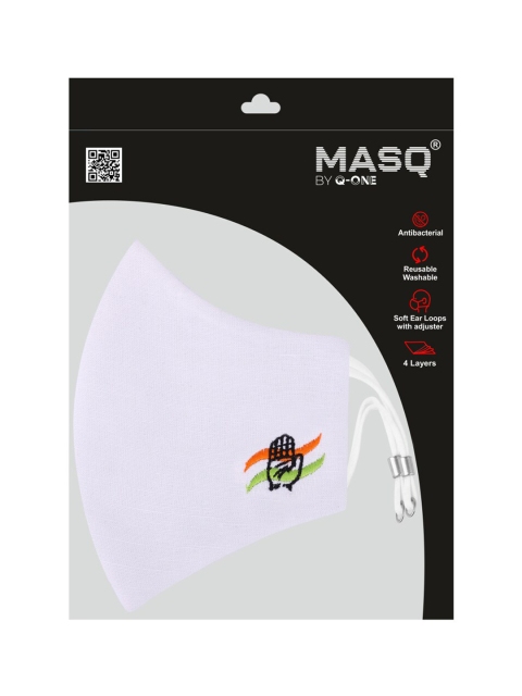 MASQ Adults Pack of 2 White Solid 4-Ply Pure Cotton Adjustable Cloth Masks - Image 4