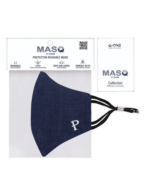MASQ Adults Pack of 6 Navy Blue Solid 3-Ply Pure Cotton Adjustable Cloth Masks - Image 4