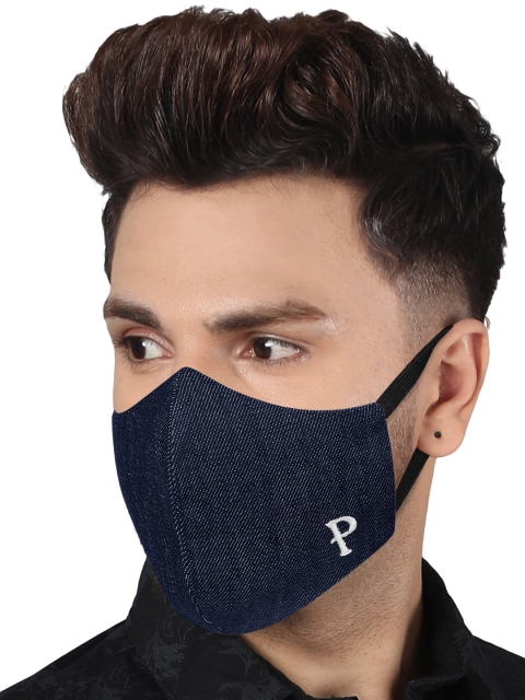 MASQ Adults Pack of 6 Navy Blue Solid 3-Ply Pure Cotton Adjustable Cloth Masks - Image 6