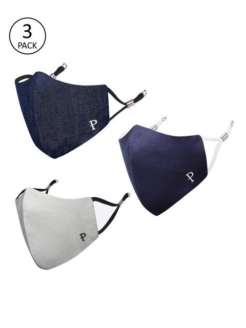 MASQ Unisex Pack Of 3 Solid 3-Ply Pure Cotton Adjustable Cloth Masks