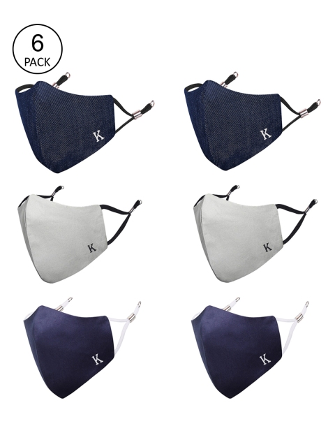 MASQ Unisex Pack Of 6 Black & Navy Blue 4-Ply Reusable Pure Cotton Cloth Face Masks