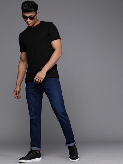 WROGN Men Blue Solid Slim Fit Stretchable Casual Jeans