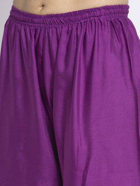 Jinfo Women Pack Of 2 Yellow & Purple Knitted Ethnic Palazzos - Image 7