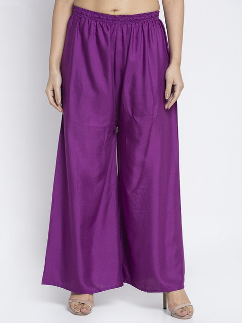 Jinfo Women Pack Of 2 Yellow & Purple Knitted Ethnic Palazzos - Image 2