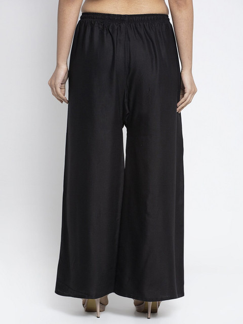 Jinfo Women Black & Tan Set Of 2 Flared Knitted Ethnic Palazzos - Image 4