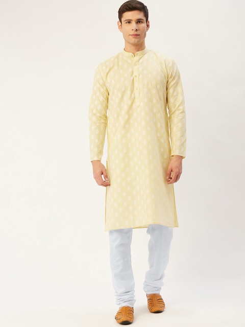 Jompers Men Yellow & White Ethnic Motifs Printed Kurta with Pyjamas