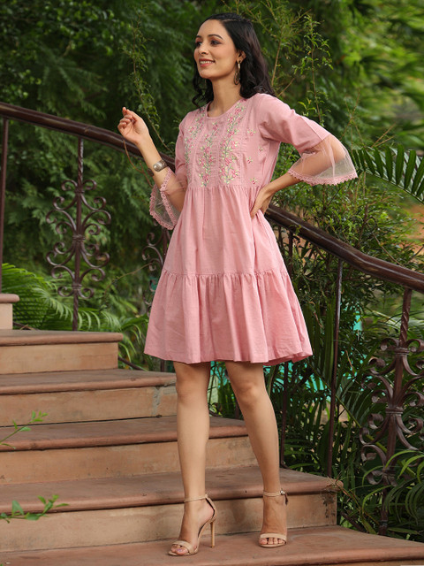 Juniper Pink Floral Embroidered Dress - Image 3
