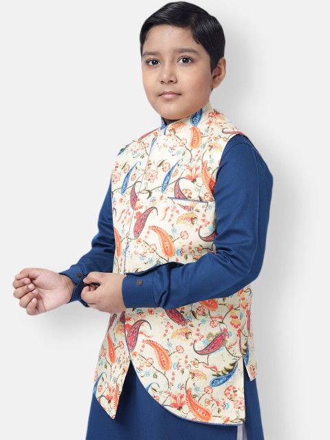NAMASKAR Boys Beige Pure Cotton Nehru Jacket - Image 3