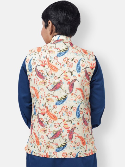 NAMASKAR Boys Beige Pure Cotton Nehru Jacket - Image 4