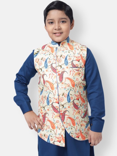 NAMASKAR Boys Beige Pure Cotton Nehru Jacket